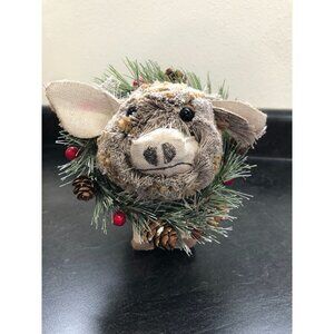 Christmas Pig Figurine Handmade Fabric Textured Farmhouse Decor Holiday